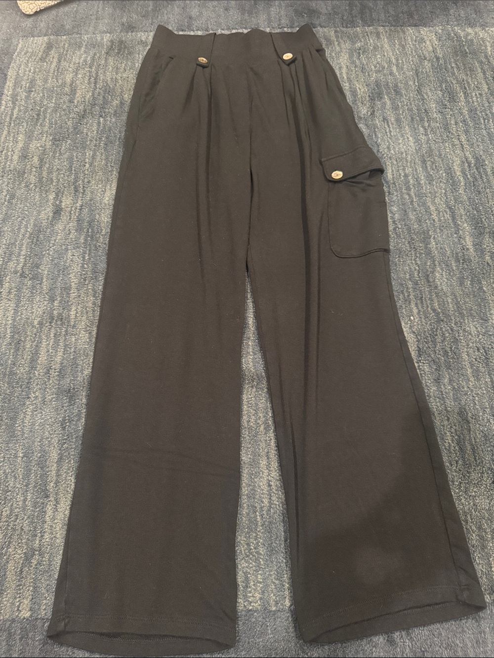 Bleusalt Straight Leg Black Pants with Button Pocket Detail